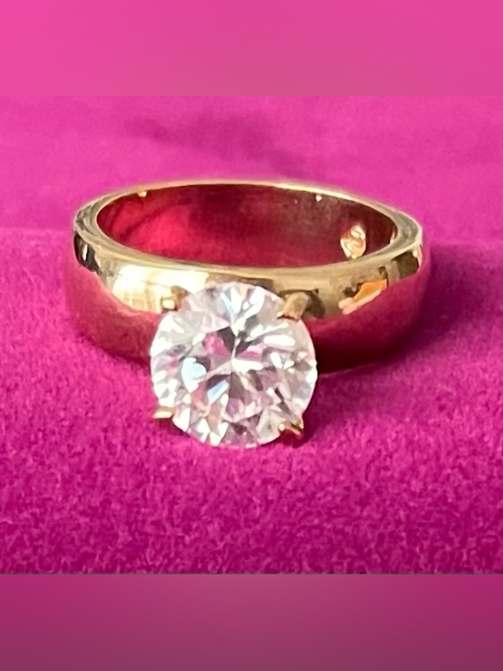 ENGAGEMENT RING /1.75CUBIC ZIRCONIA/GOLD PLATED CIGAR BAND/ SIZE 7 1/2/ MARKED C